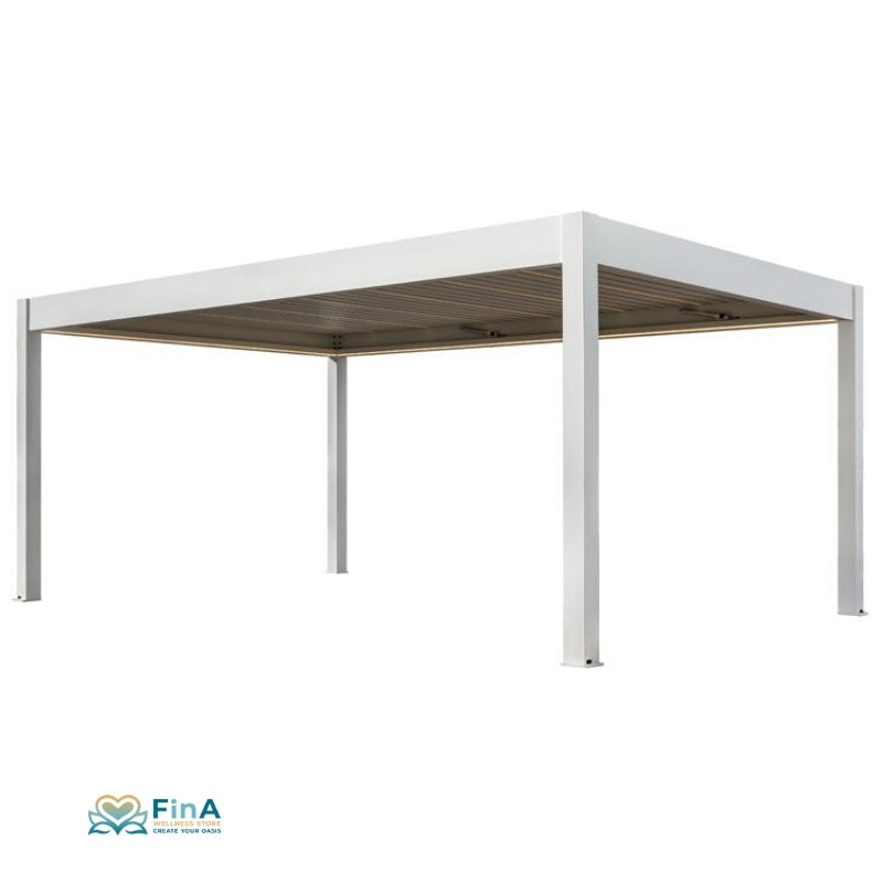 Pergola EAGO P8-4B extreme weiß – elegante 4x4 m Überdachung mit drehbaren Lamellen und Wasserablauf