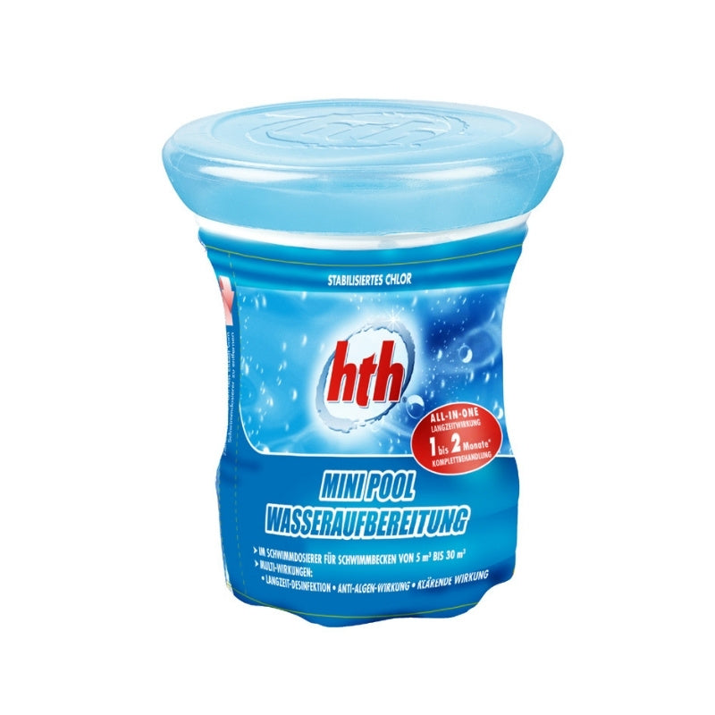 HTH Mini Pool Schwimmdosierer für 5–30 m² – Wasseraufbereitung mit stabilisiertem Chlor, All-in-One Komplettpflege bis zu 2 Monate