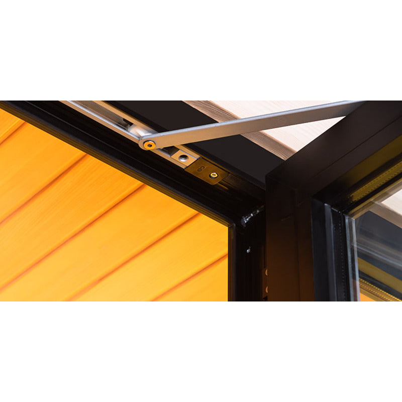 Hochwertiger Aluminium-Türbeschlag mit Schwenkmechanismus und edlem Dachabschluss