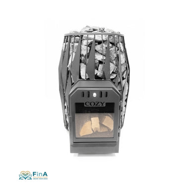 Frontalansicht COZY 18 OG-TW Holz-Saunaofen – kompakte Bauform mit hoher Heizleistung und Natursteinfüllung