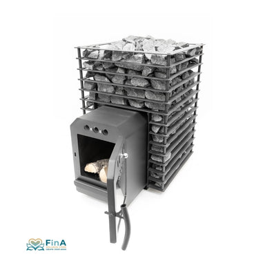 COZY 18 QUATTRO TW – seitliche Perspektive des kompakten Holz-Saunaofens mit sicherer Türöffnung und effizientem Brennraum