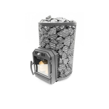 COZY 18 O Holz-Saunaofen mit geöffneter Brennkammer – ideal für traditionelle Saunen mit viel Steinvolumen