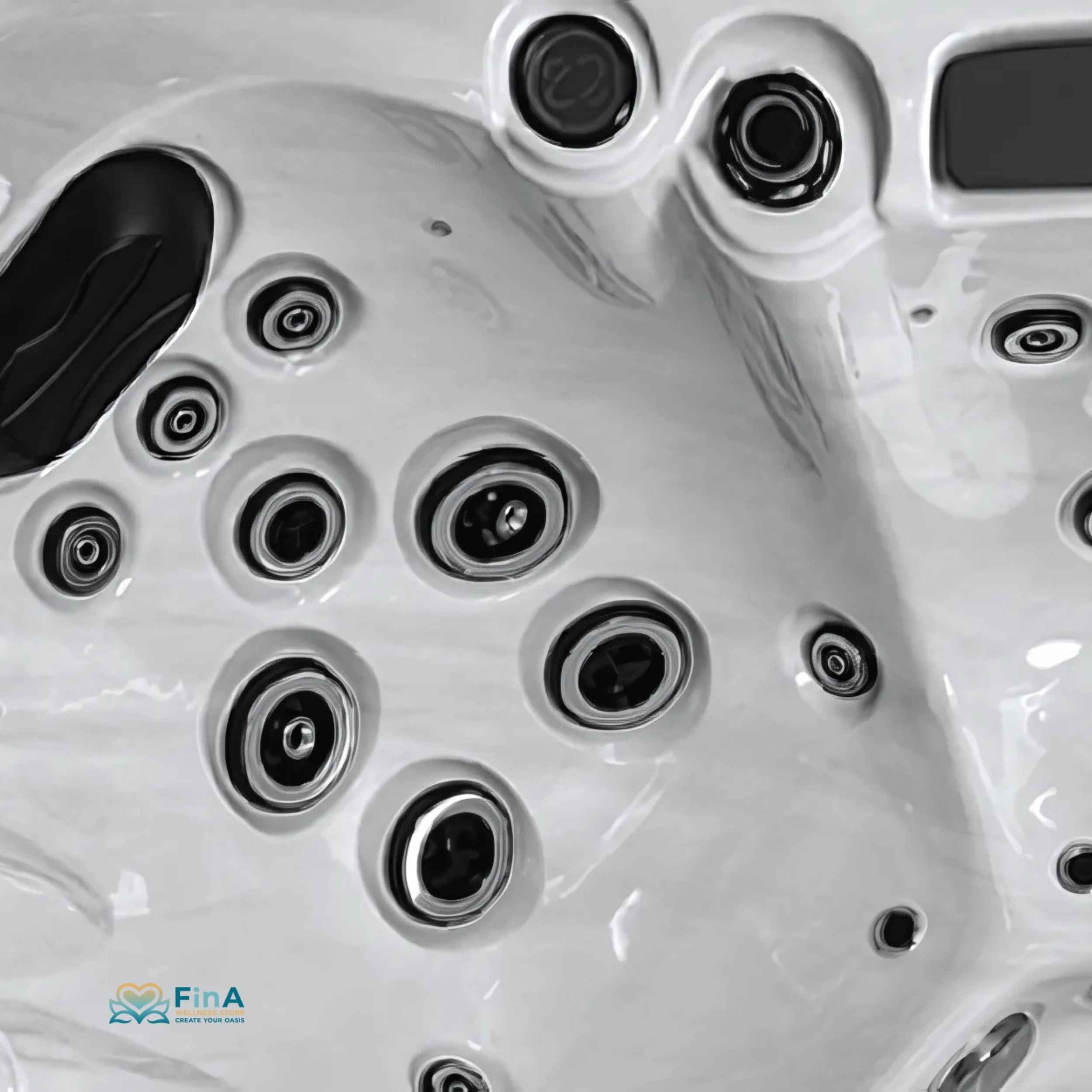 Detailaufnahme der Massagedüsen im Whirlpool JJSPA Beta 1151 – gezielte Hydrotherapie für Rücken und Schultern