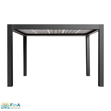 JJSpa DesignGuard Bioclimatic Pergola – moderne Aluminium-Pergola mit LED-Beleuchtung in Frontalansicht