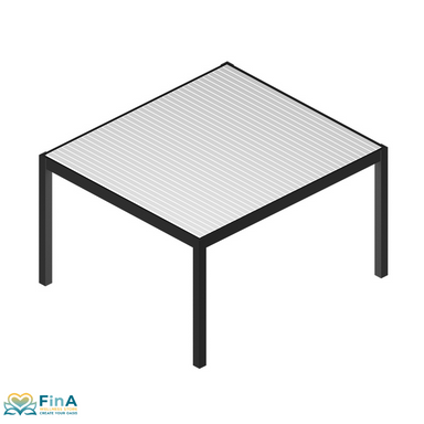 Bioklimatische Pergola mit verstellbaren Lamellen – Draufsicht in hellem Design