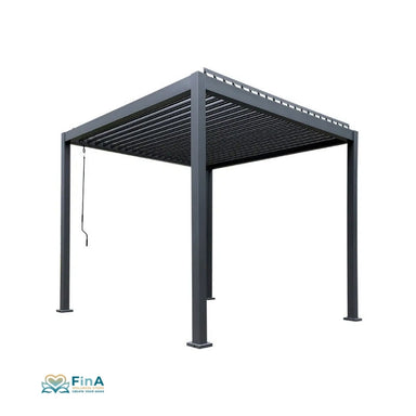 Moderne Pergola P2 in Anthrazit mit Lamellendach – stilvolle Überdachung für Whirlpools oder Lounge-Bereiche direkt am Wasser.