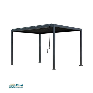 Moderne Pergola P2 in Anthrazit mit Lamellendach – stilvolle Überdachung für Whirlpools oder Lounge-Bereiche direkt am Wasser.