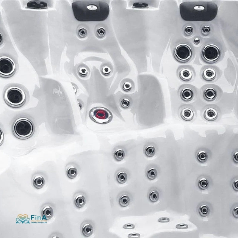 Detailansicht der Hydrotherapie-Düsen im Swim Spa Activity 2 Deep – leistungsstarke Massagejets zur gezielten Entspannung von Rücken, Beinen und Schultern.