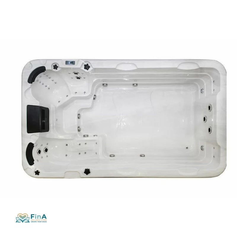 Swim Spa Passion Spas Aquatic 1 Eco â Top-Ansicht des kompakten Wellnesspools mit Massage- und Trainingsbereich