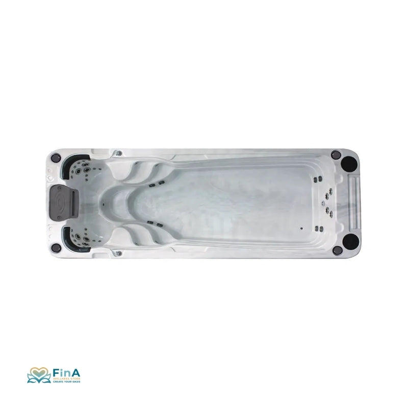 Swim Spa Aquatic 2 von Passion Spas – Top-Ansicht des 6 Meter langen Fitnesspools mit Power Swim Jets