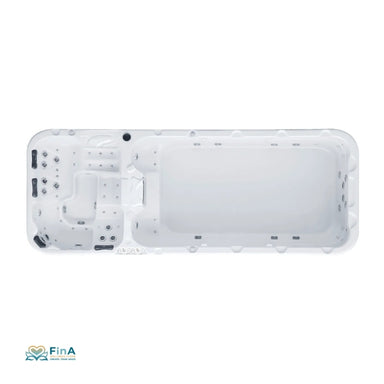 Swim Spa Passion Spas Aquatic 3 – Top-Ansicht des geräumigen 2-Zonen-Fitnesspools mit Whirlpoolbereich