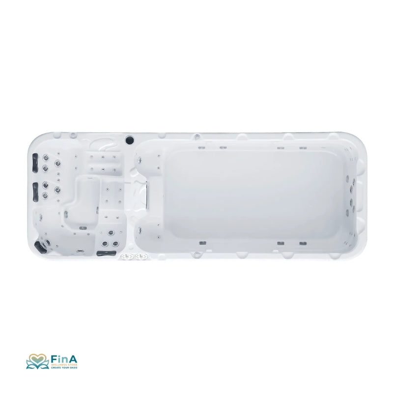 Swim Spa Passion Spas Aquatic 3 – Top-Ansicht des geräumigen 2-Zonen-Fitnesspools mit Whirlpoolbereich