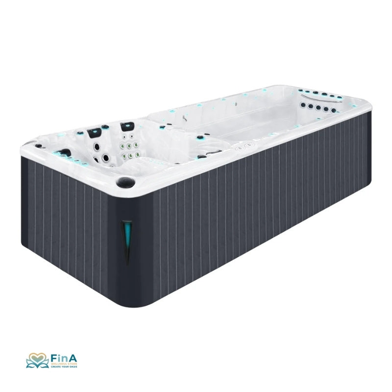 Swim Spa „Energy“ von Passion Spas – elegante Seitenansicht mit modernem Whirlpool-Design und kraftvollen Jetdüsen