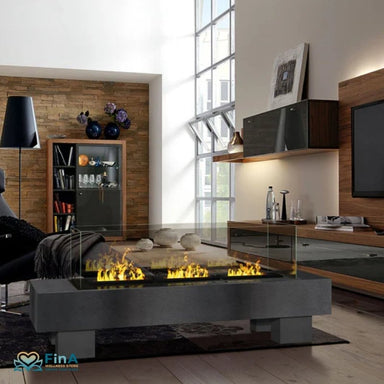 The Flame Railway in Schwarz mit Effektfeuer – stilvolle Feuerelemente für exklusive Innenräume