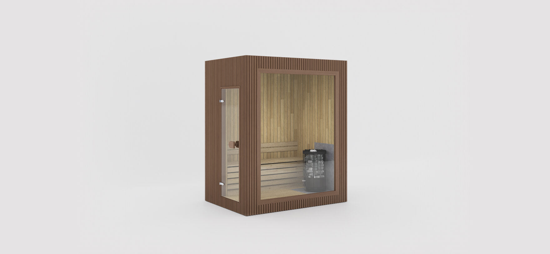 Celsium Jonas kompakte Designsauna aus 44 mm Thermoholz mit Glasfront für stilvolles Outdoor-Wellness