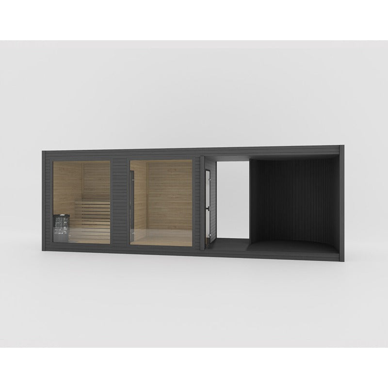 Luxuriöse Celsium Tauras Balance Sauna mit Ebenholz-Fassade und hochwertiger Innenverkleidung