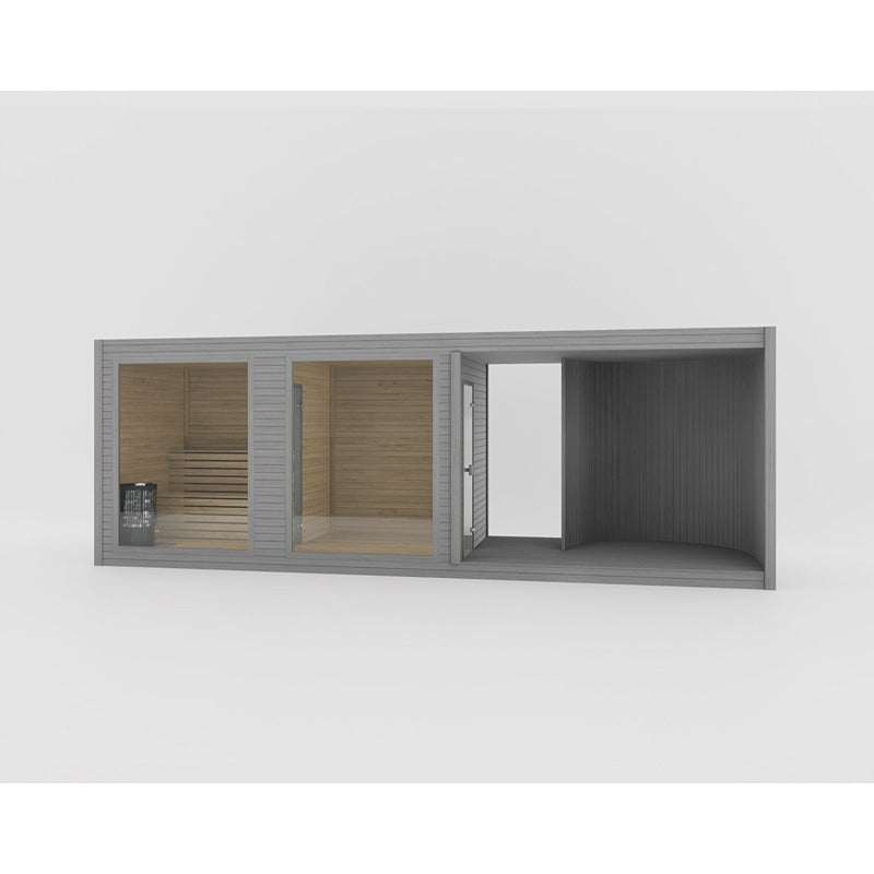 Modular-Sauna Tauras Balance von Celsium in stilvollem Grau mit großzügiger Raumaufteilung