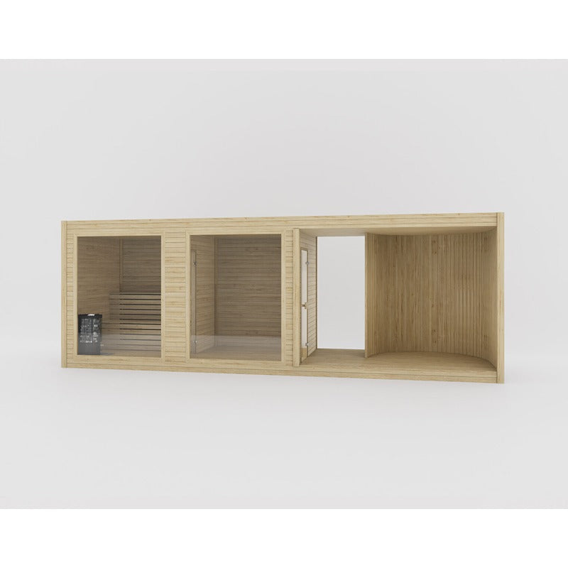 Celsium Modular-Sauna Tauras Balance in natürlichem Haselton – lichtdurchflutet und großzügig