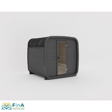 Celsium Ula small Outdoor Sauna in Schwarz mit Glasfront und gerundetem Design – kompakte Premium-Gartensauna für zwei Personen