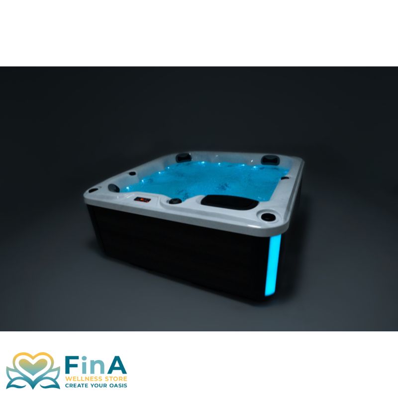 FinA Lumari Whirlpool bei Nacht mit stimmungsvoller LED-Beleuchtung und gefülltem Wasserbecken