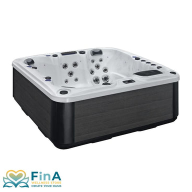 FinA Zelano Outdoor Whirlpool für 6 Personen mit weißem Innenbecken und dunkler Verkleidung – Whirlpool mit Massagedüsen, LED-Beleuchtung und moderner Steuerung