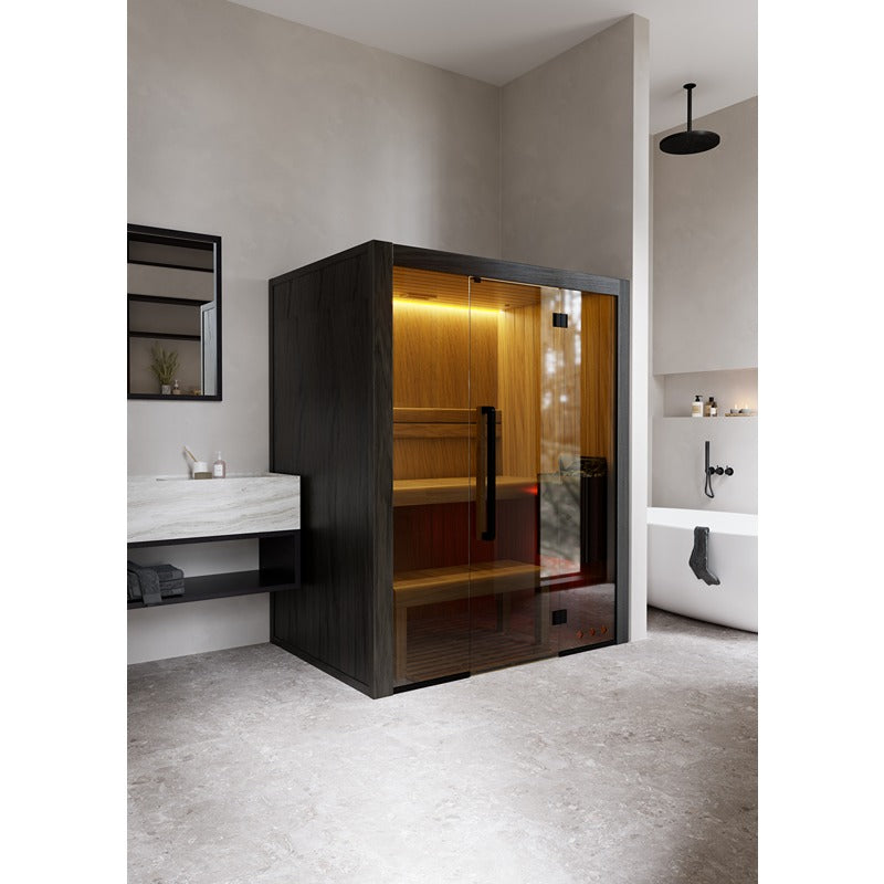 Hekla Traditional 160 – stilvolle Innensauna mit Glasfront im modernen Badezimmer