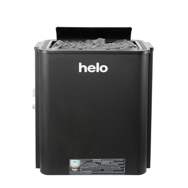 Frontansicht des Helo Havanna D Saunaofens in Schwarz mit Steinfüllung – für stilvolle Wandmontage in privaten Saunen