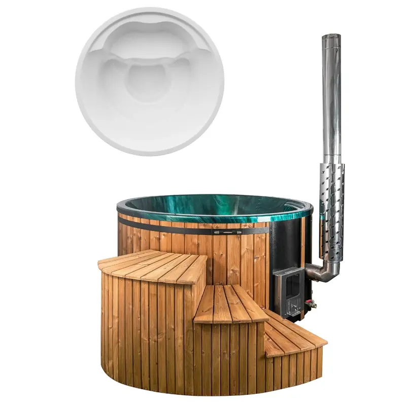 Koba Basic Wooden Bath Barrel 200 cm – wood-fired with internal stove, for 4 Persons