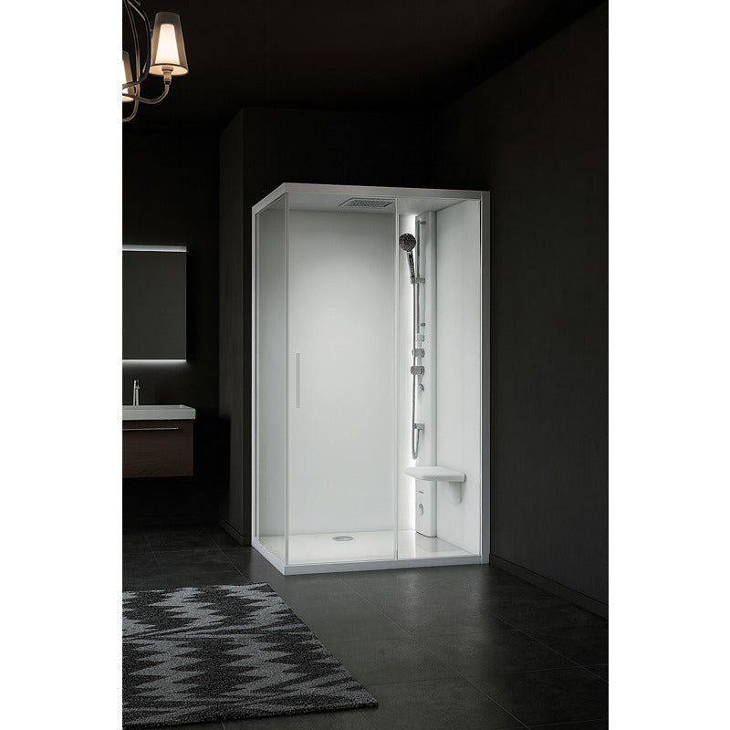 Novellini Glax 1 2P Dampfdusche mit Schiebetür und Fixteil in modernem, lichtdurchflutetem Badezimmer