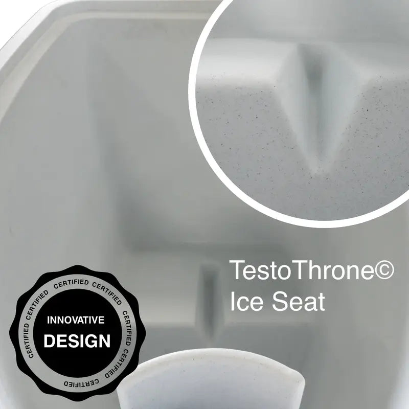 Elegantes, weißes Eisbad mit integriertem Kühlsystem und isolierendem Deckel.