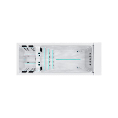 Passion Spas Balance Swim Spa für 4 Personen mit LED-Beleuchtung, Gegenstromanlage und ergonomischen Massagesitzen – luxuriöser Swim Spa für Fitness und Entspannung im eigenen Garten.