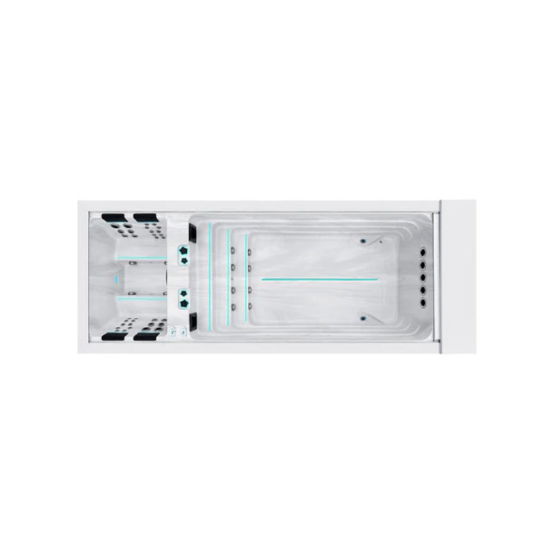Passion Spas Balance Swim Spa für 4 Personen mit LED-Beleuchtung, Gegenstromanlage und ergonomischen Massagesitzen – luxuriöser Swim Spa für Fitness und Entspannung im eigenen Garten.