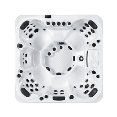 Draufsicht auf den Platinum Spas Sicily Hot Tub – großzügiger Whirlpool mit sieben ergonomischen Sitzplätzen und 50 kraftvollen Massagedüsen.