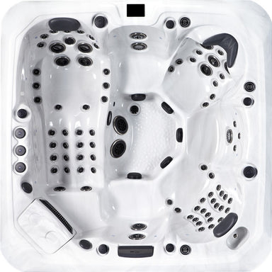 Innenansicht des Tokyo Premium Hot Tub von Platinum Spas – Draufsicht mit ergonomischer Sitzanordnung und gezielter Jet-Verteilung für Ganzkörpermassage
