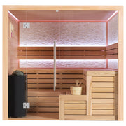 EAGO AWT E1603B Infrarotsauna aus roter Zeder mit LED-Beleuchtung, Glastür, Holzbänken und schwarzem Saunaofen für 4 Personen