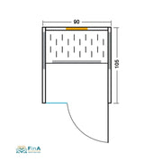 Maßskizze der Infrarotkabine Sunlight 90 – ideal für 1 Person, mit klarer Aufteilung der Infrarot-Elemente.