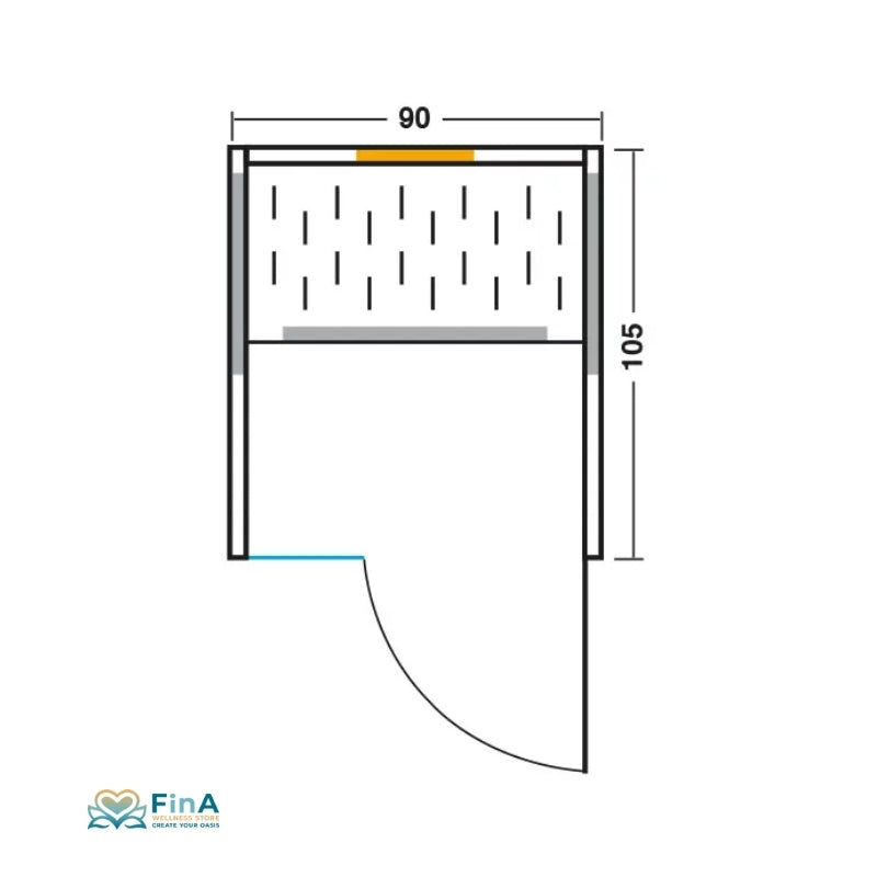 Maßskizze der Infrarotkabine Sunlight 90 – ideal für 1 Person, mit klarer Aufteilung der Infrarot-Elemente.