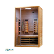 Wellness-Infrarotkabine Sunlight 120 mit Glasfront, LED-Farblicht und ergonomischer Sitzbank – ideal für 1–2 Personen.