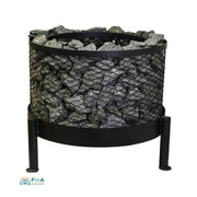 Seitenansicht COZY Saunaofen-Korb rund – leer, schwarz pulverbeschichtet