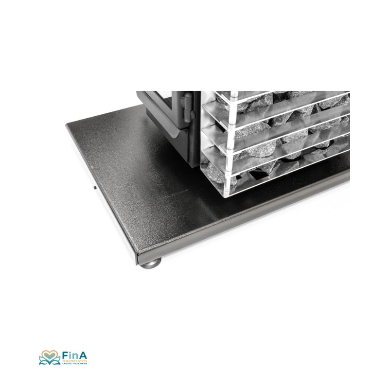 Detailansicht Sauna Schutzunterlage – pulverbeschichteter Stahlboden mit Gummifüßen