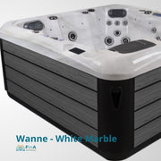 Wanne White Marble Whirlpool der Serie JJSPA Alpha 815 mit weißem Becken, schwarzem Skirting und zahlreichen Düsen für 6 Personen