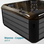 Hochwertiger JJSPA Alpha 816 Whirlpool mit bronzefarbener Schale, schwarzem Kunststoffrand und integrierten Massagedüsen für 7 Personen