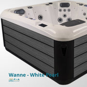 JJSpa Alpha 816 Whirlpool in Weiß mit schwarzem Kunststoffrand, Luftdüsen und zwei Kopfstützen, 7-Personen Modell