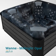 JJSPA Alpha 823 Whirlpool in Schwarz mit integrierten Massagedüsen und ergonomischen Sitzplätzen für fünf Personen