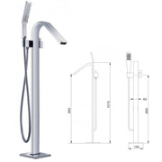 EAGO StoneArt Arild 730680 Standarmatur mit Handbrause und geschwungenem Auslauf, technische Maßzeichnungen der Badarmatur