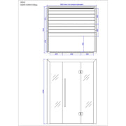 Maßzeichnung EAGO AWT E1604C Hemlock Sauna 160x150 mit Frontal- und Draufsicht, Abmessungen 1600x1500x2100mm, Holzbänke und Glastür