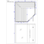 Maßzeichnung der EAGO AWT E1611A Hemlock Sauna mit Draufsicht und Frontansicht, Abmessungen 2200x2200x2100mm für 4+ Personen