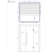 Maßzeichnung der EAGO AWT E1614C Hemlock Sauna 160x150 mit technischen Abmessungen und Frontansicht, Draufsicht mit Sitzanordnung und Türkonfiguration