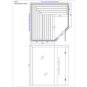 Maßzeichnung EAGO AWT E1621B Hemlock Sauna 200x200 cm mit technischen Abmessungen, Draufsicht und Frontansicht der 4-Personen-Saunakabine