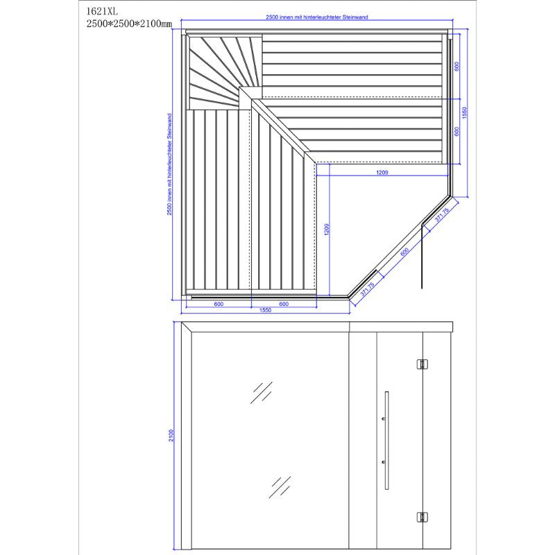 AWT E1621XL Hemlock Sauna 250x250 for 5-6 Persons 